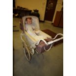 White metal Silver Cross pram with celluloid doll
