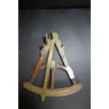 Engraved brass and wooden octant instrument gauge with armorial