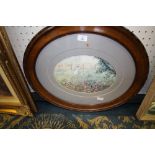 Framed oval watercolour - Victorian mother and child