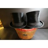 Leather hat box and Headrow top hat