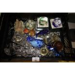 Box of glass paperweights etc.