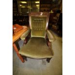 Victorian walnut nursing chair and 5 other chairs