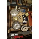 Box of silver plate and commemorative coinage (Masonic medal in cabinet)