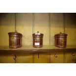 3 copper tea/coffee/sugar storage jars