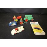 Dinky tractor, road roller, Austin Healy and catalogue 1956 and Healy ice cream van