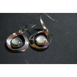 Pair of stainless steel and mother of pearl earrings