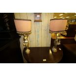 Pair of gilt metal lamps with shades