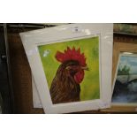 2 mounted prints of cockerels signed by Brenda Hunter