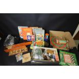 Selection of Vintage toys, games including Rubik’s Cube, Marbles, Cribbage Board, Dominoes, Spear'