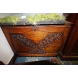 19th Century Continental oak cabinet, front carved with leaves, 85cm wide x 40cm deep x 68cm high