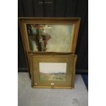 R S Pollard - two watercolours of country scenes, framed