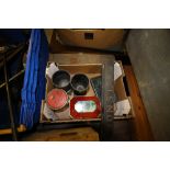 3 vintage biscuit/sweet tins and pair of metal urns
