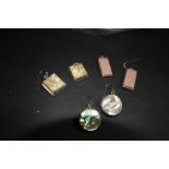 Three pairs of silver, hardstone and mother of pearl earrings