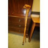 3 hand-worked walking sticks