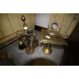 19th Century brass trivet and brass fire companion set