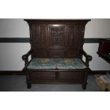 Late 19th Century reproduction carved box settle