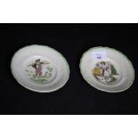 Two early 19th Century pottery saucers - 'Haymaker' and 'Hen & Chickens' (latter A/F)