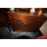 19th Century Continental oak cabinet, front carved with leaves, 85cm wide x 40cm deep x 68cm high