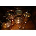 Box of metal ware including hammered copper and handled ladles
