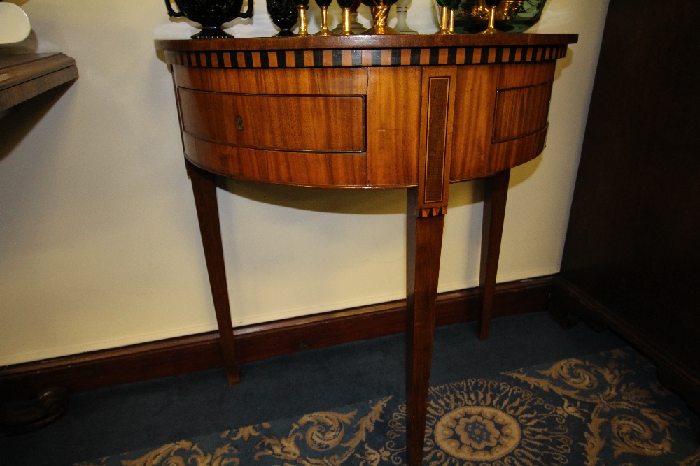 19th Century mahogany and walnut veneered demi-lune side table of Dutch design, fitted two - Image 2 of 4