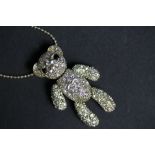White metal stone set articulated Teddy bear pendant & chain