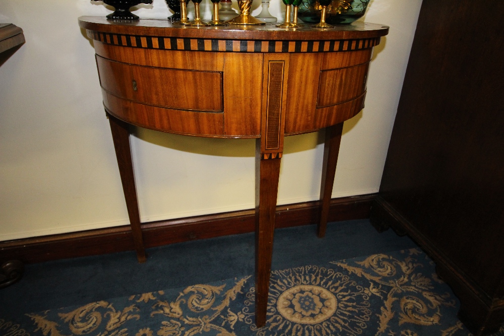 19th Century mahogany and walnut veneered demi-lune side table of Dutch design, fitted two - Image 4 of 4