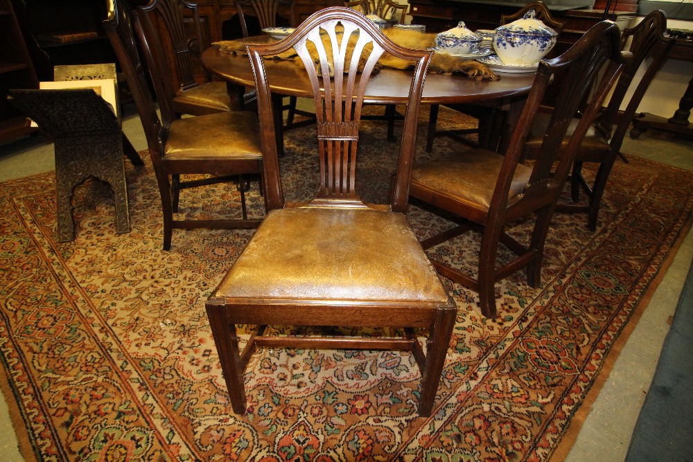 Set of eight 19th Century mahogany dining chairs (with repairs) with leather drop in seats