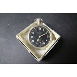 1940's Ingersoll Defiance military chrome pocket watch, with black enamelled dial (lacking glass)