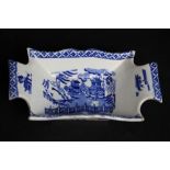 19th Century blue and white pottery willow pattern pickle dish (A/F)