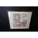 19th Century coloured engraving, Map of 'Cheape Ward' London, 31cm x 36cm, (some foxing) later