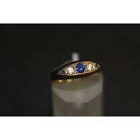 9ct gold sapphire and diamond ring, size I, 1.9grams