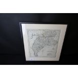 19th Century engraving, Bowler's Reduced Map of Cumberland, 27cm x 24cm, later frame