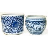 Two Chinese blue/white jardinier (smaller one cracked). Condition reports are not availabe for our