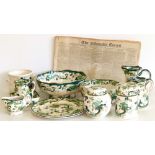Thirteen pieces Masons "Chartrevse" ware and 1926 (June 3rd) "The Times" newspaper. Condition