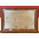 Royal Geographic Society Sterling Silver Map (hallmarked lower right) 56cm x 37cm Condition