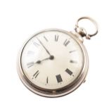 19th century silver pair case pocket watch , full brass plate fusee movement, engraved and pierced