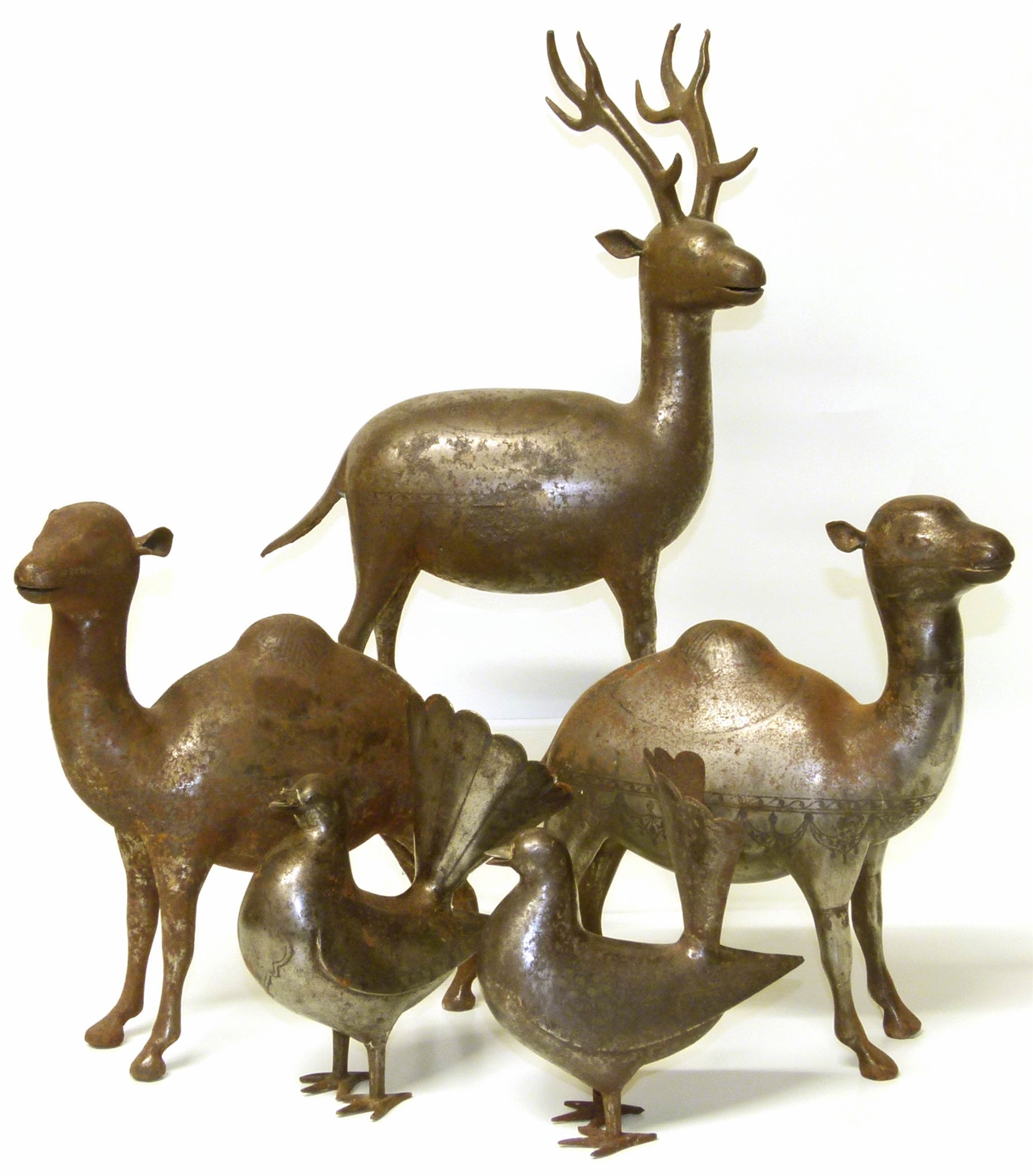 Five polished steel animal figures Condition reports are not availabe for our Interiors Sales.