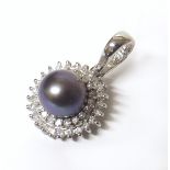 9ct white gold Tahitian pearl and diamond pendant Condition reports are not availabe for our