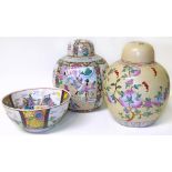 Two Japanese style large ginger jars and bowl Condition reports are not availabe for our Interiors