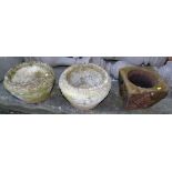 Three pre-cast urns. Condition reports are not availabe for our Interiors Sales.
