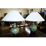 Pair Cloisonne lamp bases complete with shades. Condition reports are not availabe for our Interiors