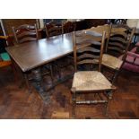 Reproduction refectory table and four chairs. Condition reports are not availabe for our Interiors