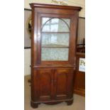 19th century full length corner cupboard with glazed upper portion 88cm wide and 192cm tall