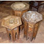 Three Morrish style hexagonal tables. Condition reports are not availabe for our Interiors Sales.