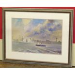 Bruce Clark, 20th century, Liverpool waterfront with ferry, signed and dated 1996, watercolour, 35 x