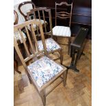 Three Edwardian mahogany and inlaid bedroom chairs (2 +), and an Edwardian Sutherland table.