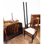 Early 20th century mahogany elbow chair and single bedstead complete with ironwork. Condition