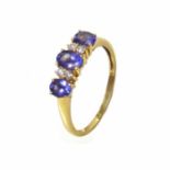 3-stone tanzanite and diamond 18ct gold ring with certificate Condition reports are not available