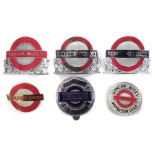 Six London Transport bus and underground enamel cap badges