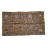 Two Chinese silk cloths , one of patchwork construction on gold grounds, the other decorated with